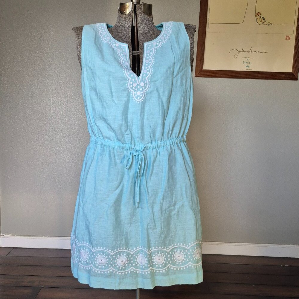 Vineyard Vines Linen/Cotton Embroidered Aqua Dress